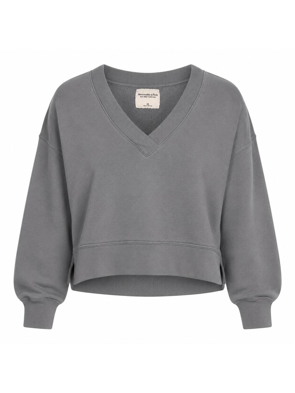 Abercrombie & Fitch Gray V-Neck Cropped Fleece Sweatshirt Women’s XS